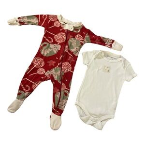 Burt’s Bees Baby Christmas Lollipop Candy Cane Red and White Pajama Footie Set